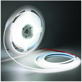 Tesfish LED Strip Light 12 V 3 mm Wide Ultra Thin LED Strip COB White 6000 K 5 Metres 384 LEDs/M Total 1920 LEDs Neon Light Flexible LED Light Strip for Party, Counter, Shelf, Home Decor