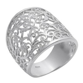 Silverly Women's 925 Sterling Silver Wide Open Filigree Swirl Vine Pattern 20 mm Ring, Sterling Silver, No Gemstone