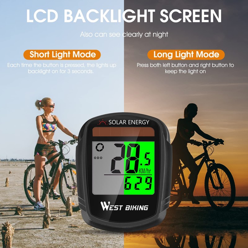 Bicycle Computer with Solar Energy, Bicycle Speedometer and Odometer Wireless