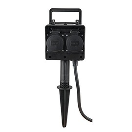 HEITRONIC Dubai 2-Way Power Distributor Garden Socket, Ground Spike, Outdoor Socket, 1.5 m Connection Cable