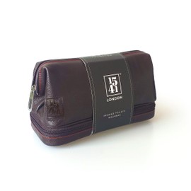 1541 London Hand-Crafted Frame Top Zip Leather Travel Washbag (Dark Brown)