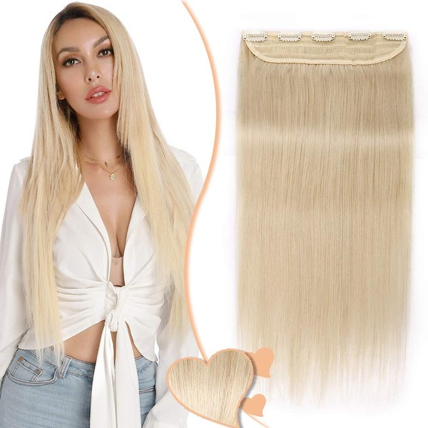 Elailite Clip-In Real Hair Extensions, 3/4 Full Head Hair Extensions, 1 Piece, 5 Clips, Straight, 45 cm, 90 g, #60 Platinum Blonde