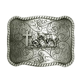 Moranse Silver Religion Cross Kneeling Prayer Design Western Cowboy Rectangle Belt Buckles