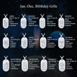 Stainless Steel Dogtag Necklace Zodiac Constellation Horoscope Celestial Astrology Pisces Pendant Chain Men Women