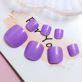 Purple Toe Nails Press on Acrylic Toenails Artificial Press on Toes Nails Purple Full Cover Fake Toe Nails Full Cover Toenail Press ons Natural Glossy Glue on Toenails for Women 24 Pcs