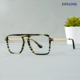 Zeelool ZJGX821109 - Marco de anteojos aviador de moda con lente transparente sin receta para hombre, Zjgx821109-02 Verde, Grande
