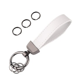 Turcee Leather Car Keychain,Creative Personality Leather Car Key Fob,Car Accessories Universal Key Fob Keychain for Men and Women (White)