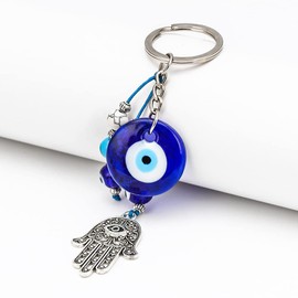 Dinaauto Turkish Evil Eye Keychain Handmade Alloy Keyring Good Luck Pendant Charms Home Decor Accessory