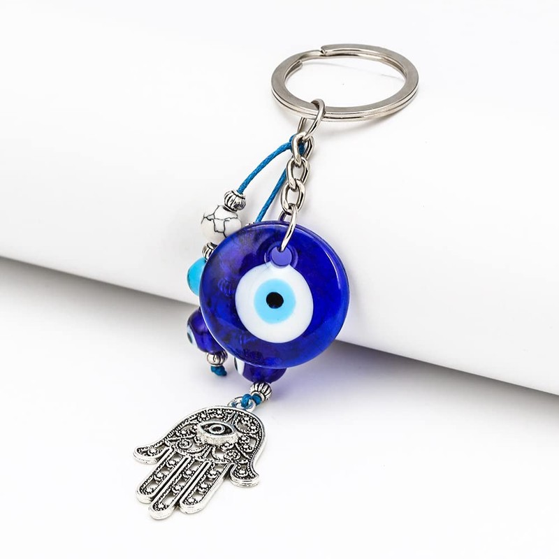 Dinaauto Turkish Evil Eye Keychain Handmade Alloy Keyring Good Luck
