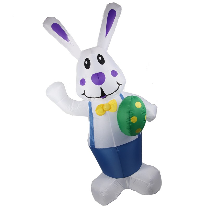 6.5FT High Easter Blue Bunny Holding Easter Egg Inflatable Yard