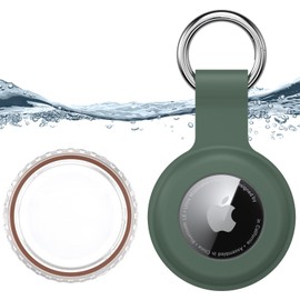 for Waterproof Apple Air Tag Secure Holder with Key Ring, Durable Scratch-Resistant Air Tag Case, Protective Air Tag Keychain Accessory for Keys, Pets, Luggage, Backpacks, and More (Dark Green)