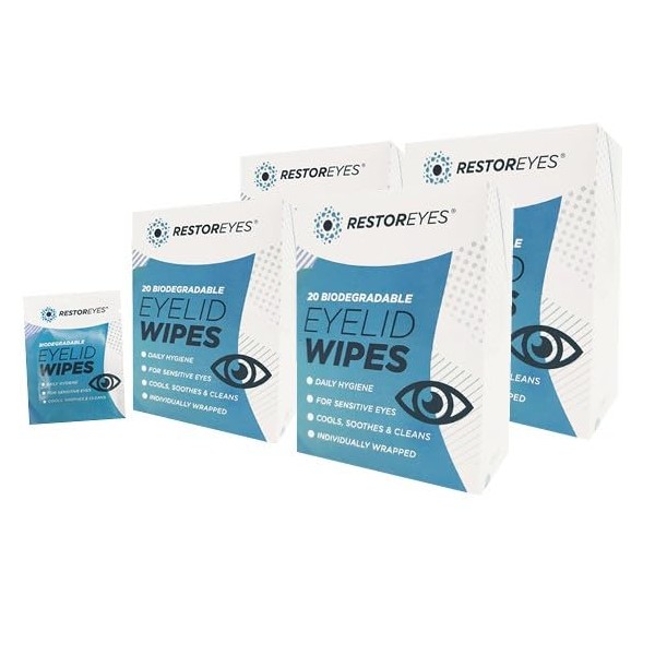 RESTOREYES BIODEGRADABLE EYELID WIPES x20 (4 PACK)
