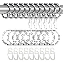 YOYEAH Pack of 40 Curtain Hooks - Curtain Hooks and Rings, Metal and Plastic, for Shower Curtains and Window Curtains, 30 mm Inner Diameter (Silver)