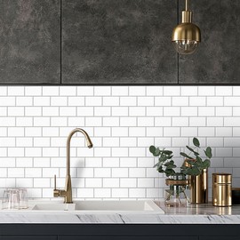 Alwayspon 10 Sheets White Brick 3D Peel and Stick Vinyl Backsplash Tiles, Self-Adhesive Wall Stickers Stick on Subway Tile for Kitchen Bathroom