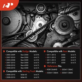 A-Premium Engine Serpentine Drive Belt Compatible with Ram 2500 3500 4500 5500 2011-2012 & Dodge Ram 2500 3500 2003-2010, Ram 4500 5500 2008-2010 & Sterling Truck Bullet 45, Bullet 55, 5.9L 6.7L