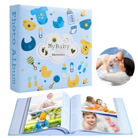 My First Year Baby Album, Baby Photo Album 10 x 15 200 Photos, Photo Book for Inserting, Photo Book, Baby Gift Gifts for 1st Birthday, Boy Girl, Blue, New Parents