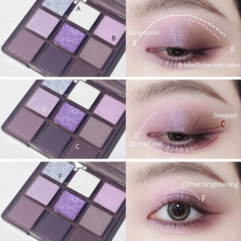 SUAKE Purple Eyeshadow Palette for Eye Makeup,High Pigmented Silver White