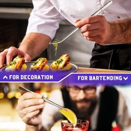 Kitchen Tweezers Set 7.9" & 1.8" Inch Stainless Steel Tongs Curved Head and Straight Head Tweezers Set of 4 with Precision Serrated Tips for Cooking