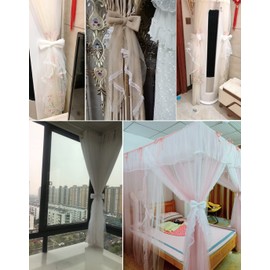 2 Pcs Lace Bow Curtain Tiebacks Fairy Fabric Curtain Tie Straps Elegant Lace Drapery Holdbacks Tie Rope for Home Office Hotel White