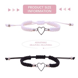 EIHI Pack of 2 Heart Bracelets, Black and White Heart Bracelets, Heart Bracelets for Couples, Friendship Bracelets, Adjustable Heart Bracelets, Gifts for Couples, Friends, Family