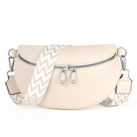 TAN.TOMI Shoulder Bag Women's Bum Bag Women's PU Leather Crossbody Bag Women's Wide Strap Women's Shoulder Bags Bum Bag Women's Stylish Belt Bag Women's Elegant, Pearl-white