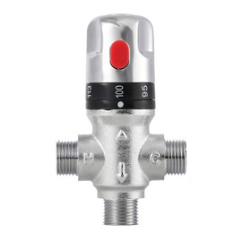 TreMax Thermostatic Mixing Valve,Shower Water Mixing Valve, With 1/2“G to 1/2‘’ NPT Connection Adaptors, Water Temperature Control Valve,Fahrenheit Scale Mark, Solid Brass (Silver)