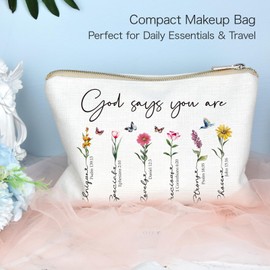 God Says You Are Makeup Bag Gift, Faithful Christian Accessory Pouch Believe Gift for Her, Religious Makeup Bag, Inspirational Cosmetic Bag, for Daughter, Niece, Teen Girls Birthday Gifts (God says you are)