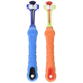 EZ DOG 3-Sided Toothbrush For Brushing Dog's Teeth, Assorted Colors | Best Dental Care For Dogs For Fresh Breath | Small Breed Dog Toothbrushes, 2 Pack
