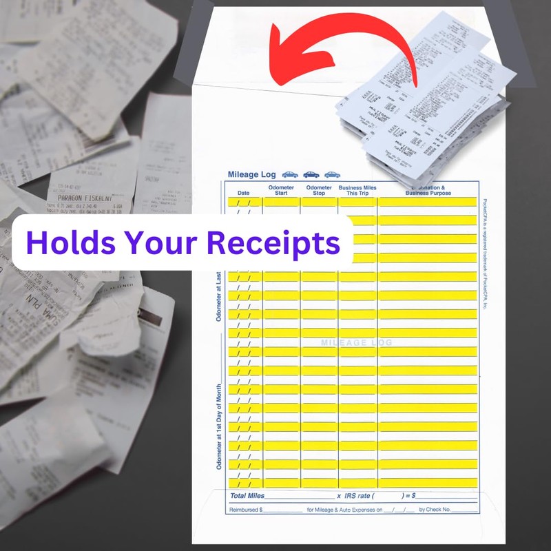 PocketCPA 3-in-1 Receipt Organizer Envelopes with Expense & Mileage Logs
