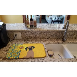 Caroline's Treasures WDK5427DDM Summer Sunflowers Fawn Great Dane Dish Drying Mat Absorbent Dish Drying Mat Pad for Kitchen Counter Dish Drainer Mat for Countertop, 14 x 21", Multicolor