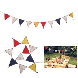 Pure Seek Flag Garland, Cloth, White, Scandinavia, Stylish, Mini Birthday Garland, Triangle Flag, Flag Garland Decoration, Decoration (Red and Yellow)