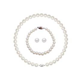 Generic SukAmi White Pearl Jewelry Set Women Pearl Earrings Pearl Necklace Set Pearl Bracelet Wedding Faux Pearl Necklace Party Choker Jewelry Gift