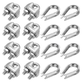 PATIKIL Wire Rope Accessory Set, 304 Stainless Steel 12 Pcs Cable Clip Clamp 10 Pcs Thimble for 5mm/3/16" Cable Rope