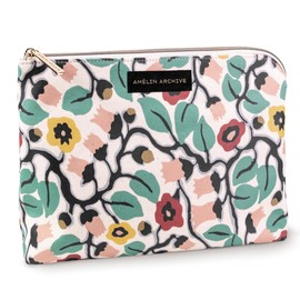 AMÉLIN ARCHIVE Large Canvas Zipper Pouch, Vintage Inspired Pencil Case for Adults, Travel Toiletry Bag, Small Pouch Bag for Supplies, Makeup or Toiletries (Bloomsbury)