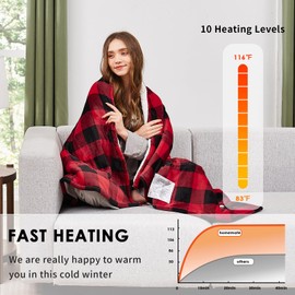 Homemate Electric Blanket Heated Throw - 50“x60“ Ultra Soft Cozy Flannel Heating Blanket with 10 Fast Heat Levels 8 Hours Auto Off Over-Heated Protection ETL Certification Keep Warm in Home Office