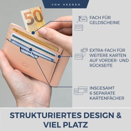 VON HEESEN Genuine Leather RFID Card Holder Made of Nappa Leather - 9 Compartments - Landscape Format Credit Card Holder for Men and Women, rose, 01