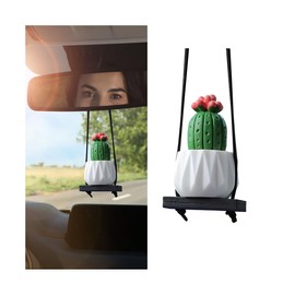 KHGUZ Cactus Fleshy Car Mirror Hanging Ornament, Cute Resin Swing Potted Plant Succulent Vehicle Rear View Pendant, Automobile Interior Decorative Accessories, Universal Fit (StyleB)