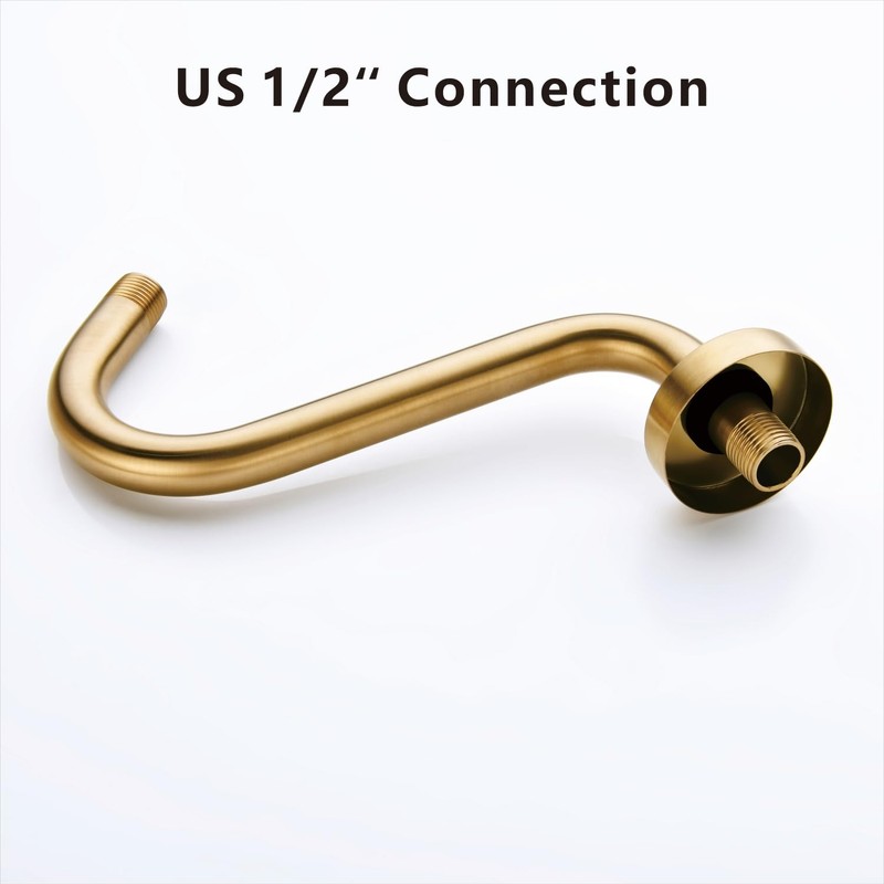 8 Inches S-shape Wall Mount Shower Arm and Flange, Champagne