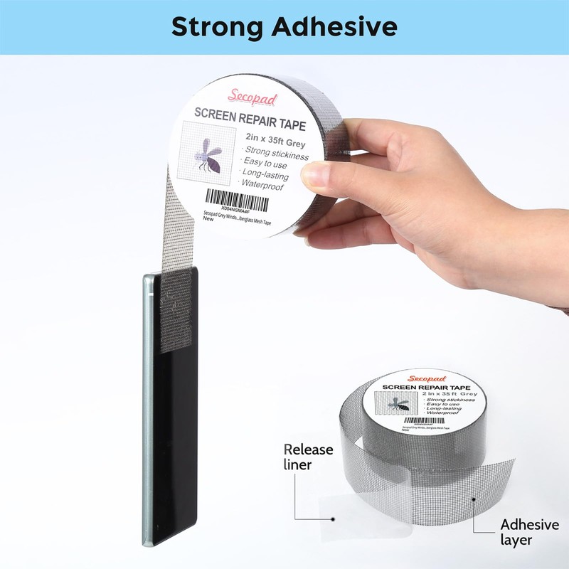 Secopad Grey Window Screen Repair Tape, 2IN X 35FT (420IN)