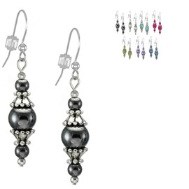One Pair of Beaded Pewter Earrings with Sterling Silver Earwires (hematite grey)