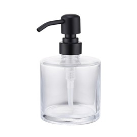 Kmeino Cylinder Clear Glass Dish Soap Dispenser, Antique Refillable 10.8oz /320ml Hand Soap Lotion Dispenser with Black Stainless Steel Pump Bathroom Kitchen
