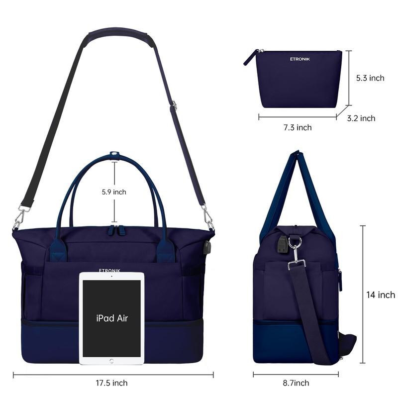 ETRONIK Weekender Bags for Women, Canvas Travel Bag 2 Pcs