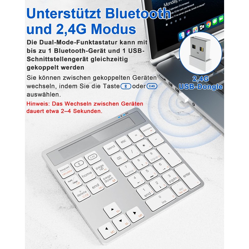Pubiohs Bluetooth Numpad - Dual Mode Numeric Keypad Bluetooth +