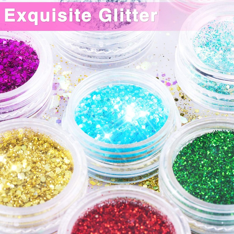 MELLIEX 18Pcs Nail Glitter Powder, Nail Art Sequins Holographic Glitters,