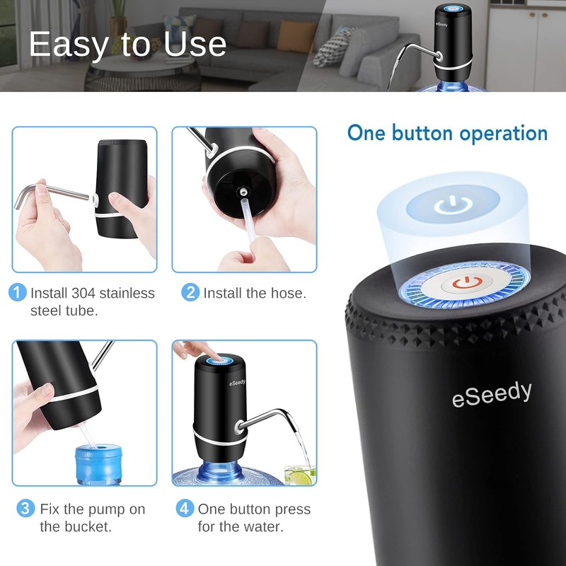eSeedy Water Pump for 5 Gallon Bottle, USB Charging Automatic