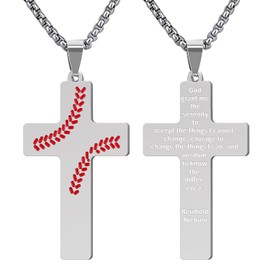 Mikovivi Baseball Cross Necklace, Stainless Steel Cross Chain for Men Baseball Necklace Religious Faith Jewelry for Men Women