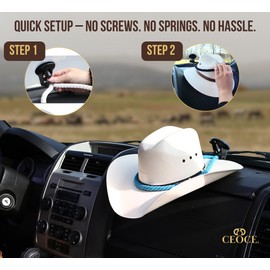 CEOCE Car Cowboy Hat Holder for Truck – Easy-to-Use, Cotton Rope, Strong Suction Car Hat Holder Cowboy, Western Style – Keeps Gear Safe from Damage. (4-Pack)