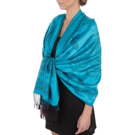 Sakkas Lightweight Two Tone Paisley Design Pashmina Fringe Scarf/Stole/Wrap - Turquoise/Black