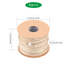 4 Rolls Jute Hessian Ribbon, Natural Burlap Ribbon Bundle, Jute Ribbon for DIY Crafts Gift Packaging Wedding Decoration (5mm×10m)