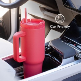 40oz Stainless Steel Handle Tumbler with Triple Insulation & Copper Lining – Keeps Drinks Cold for 18 Hours & Hot for 6 – Spill-Resistant Dual-Function Lid with Straw and Sweat-Free (Hot Pink)